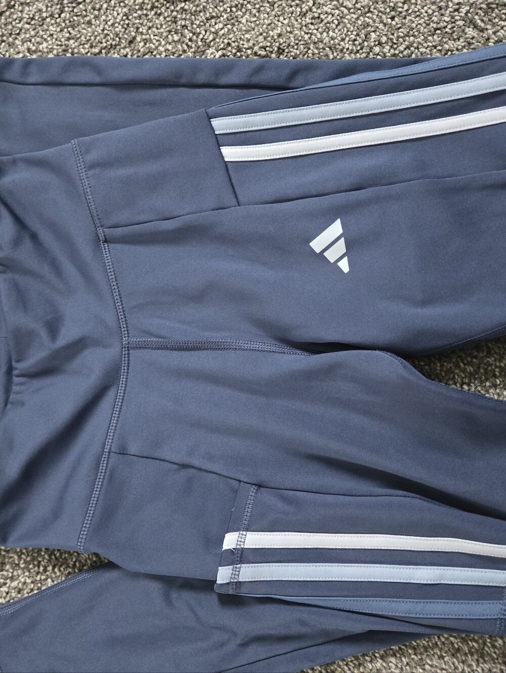 Kids Athletic Leggings in Slate Blue with White Stripes